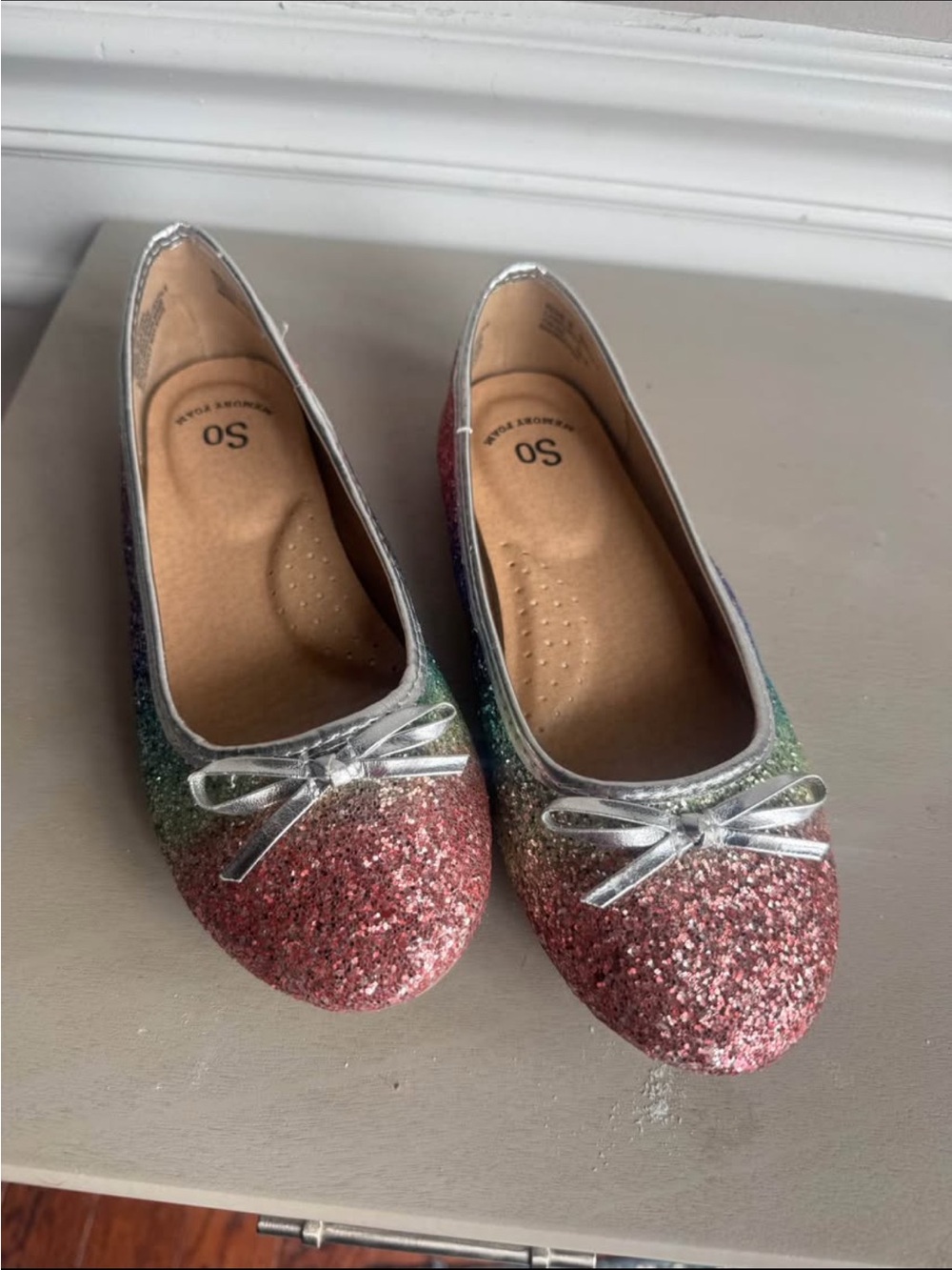 SO Girls' Glitter Ballet Flats - Pink, Green, Silver